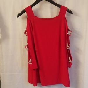 Beautiful Red MSK, cold shoulder, embellished top